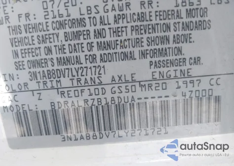 2020 Nissan Sentra Sr Xtronic Cvt z USA, uszkodzony, nr VIN 3N1AB8DV7LY271721